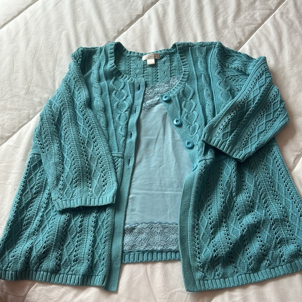 NWOT Deep Aqua Cardigan with Camisole